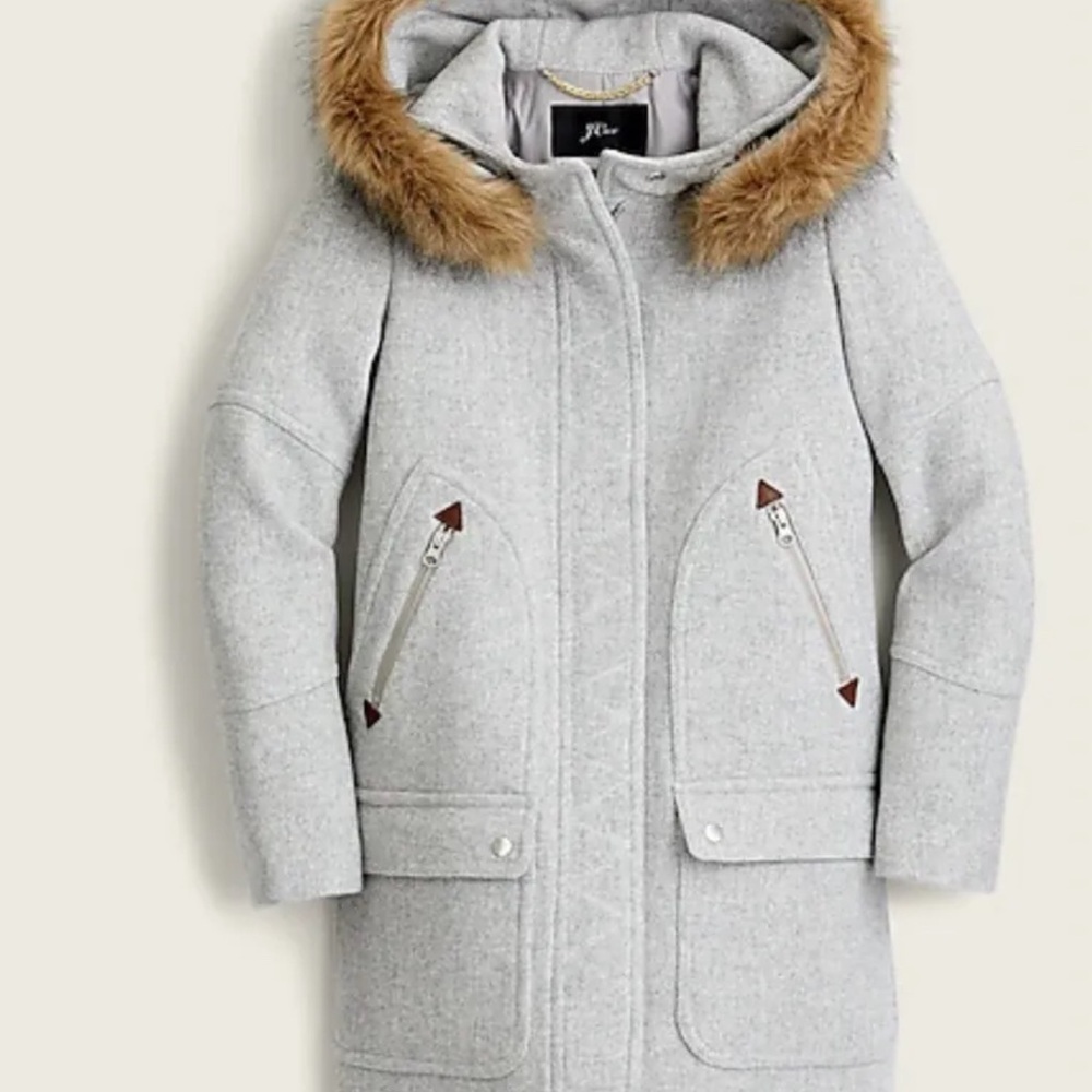 NWT J.Crew Chateau Parka. Gray Italian stadium wool.